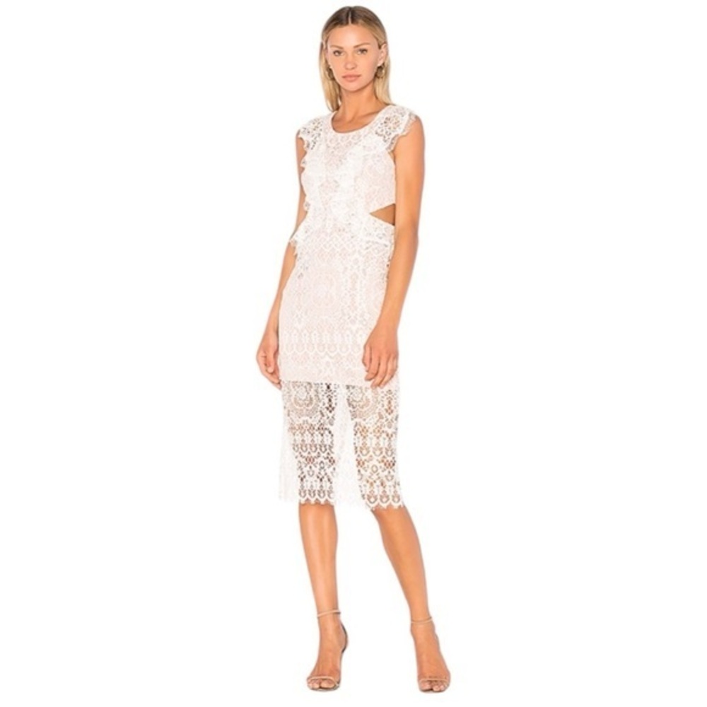 Alexis Pepa Lace Ruffles Midi Sleeveless Dress in Ivory